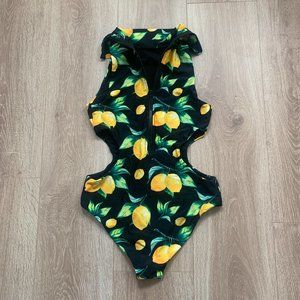 Lemon Print One-Piece Swimsuit with Cutouts